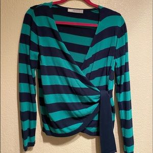 Green and Navy Blue Wrap Sweater